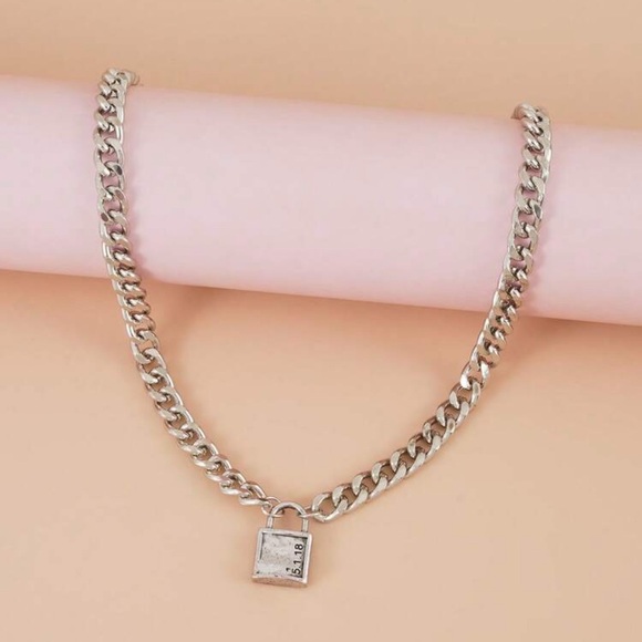 Chunky Silver Padlock Necklace - Picture 4 of 6